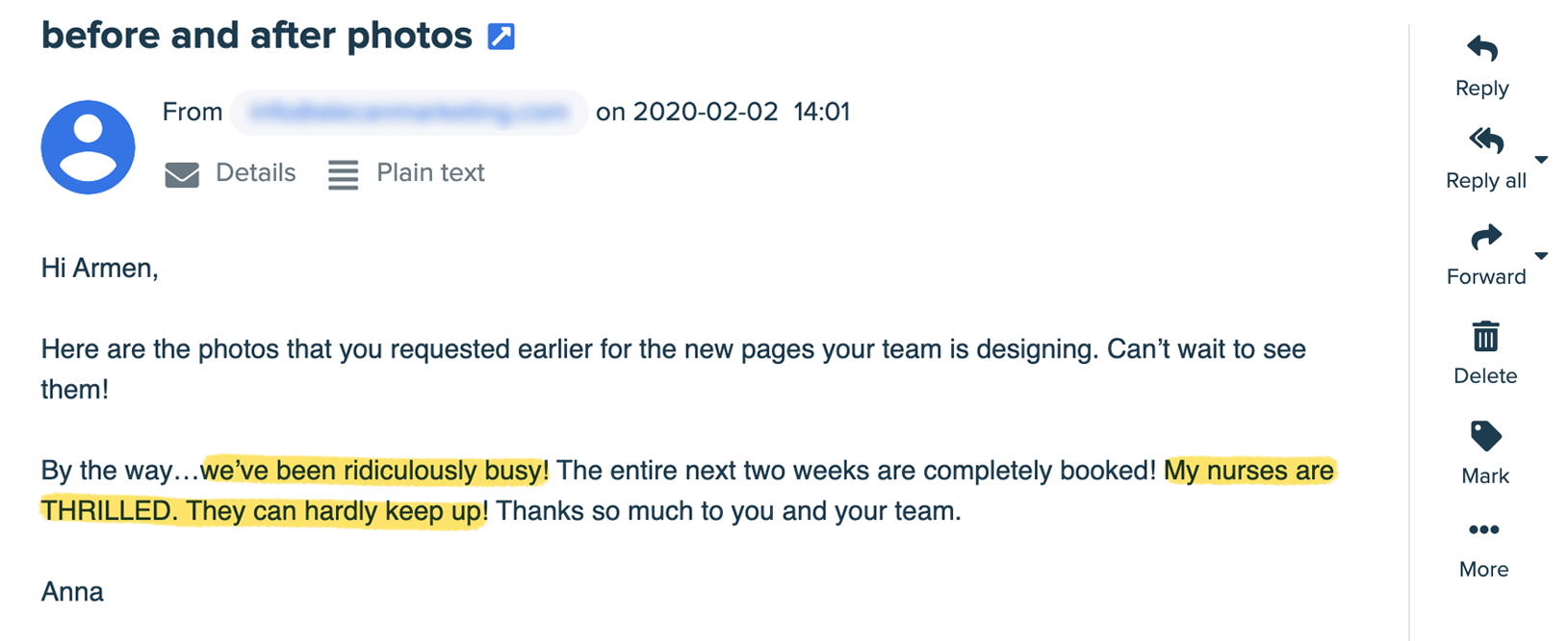 Medical Spa Marketing Testimonial